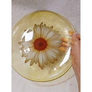 Rare Orchidea Bomboniere Daisy Dinner Plate Yellow Textured Clear Blown Glass